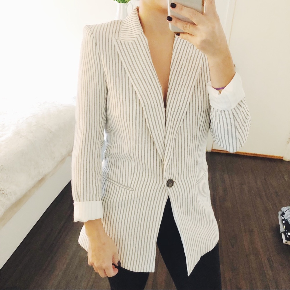 H&M oversized striped cotton blend  blazer